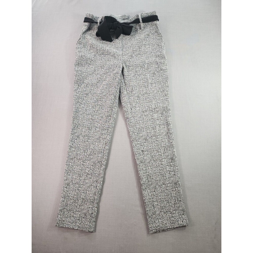 Women’s Black & White Tweed Print Dress Pants with Waist Tie Belt Office Career - Picture 2 of 8
